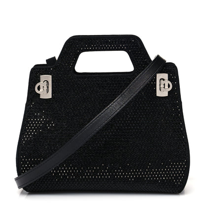 Salvatore Ferragamo Suede Crystal Embellished Mini Wanda Top Handel Black 1 of 10