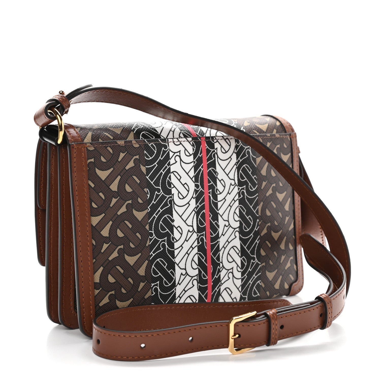 Burberry E-Canvas Monogram Stripe Small TB Bag Bridle Brown 3 of 9