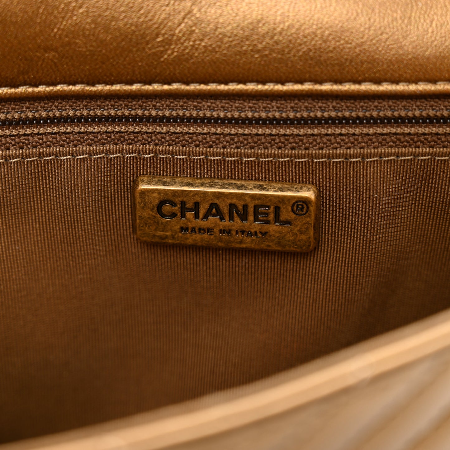 Metallic Lambskin Chevron Quilted Rock The Corner Clutch With Chain Bronze