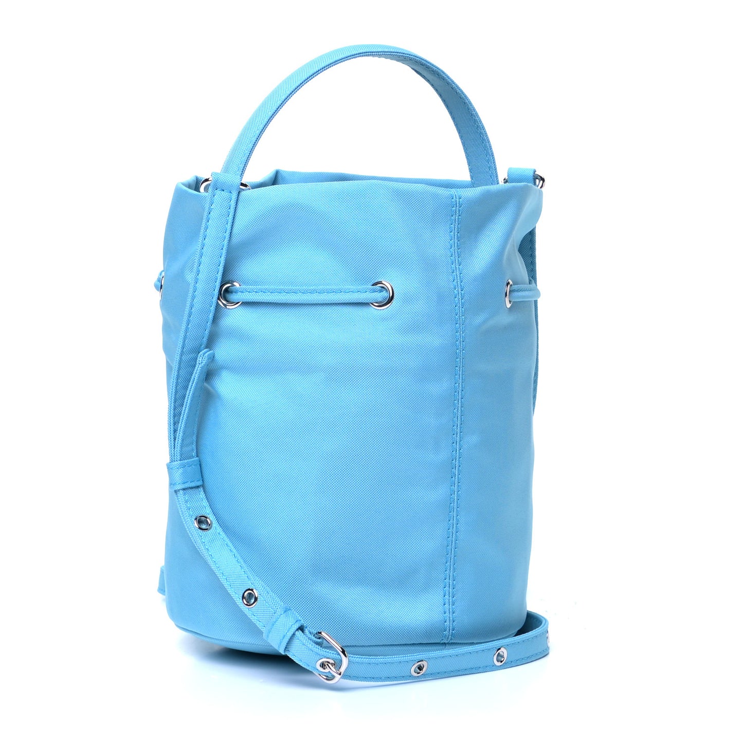 Recycled Sport Nylon Logo Embroidered Wheel Drawstring Bucket Bag Azur White