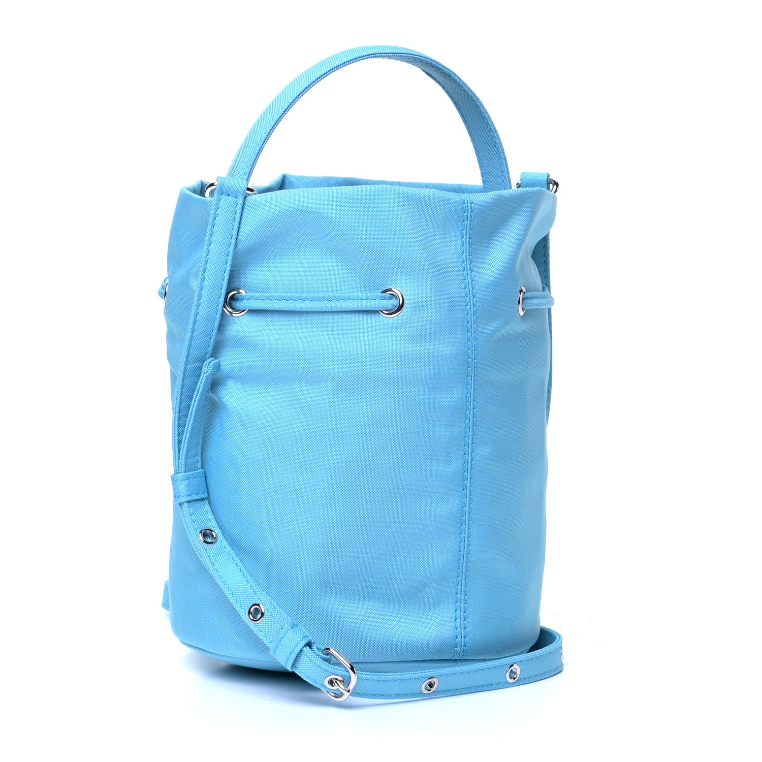Balenciaga Recycled Sport Nylon Logo Embroidered Wheel Drawstring Bucket Bag Azur White 2 of 6