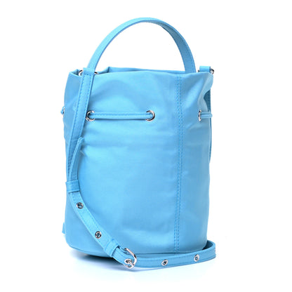 Balenciaga Recycled Sport Nylon Logo Embroidered Wheel Drawstring Bucket Bag Azur White 2 of 6