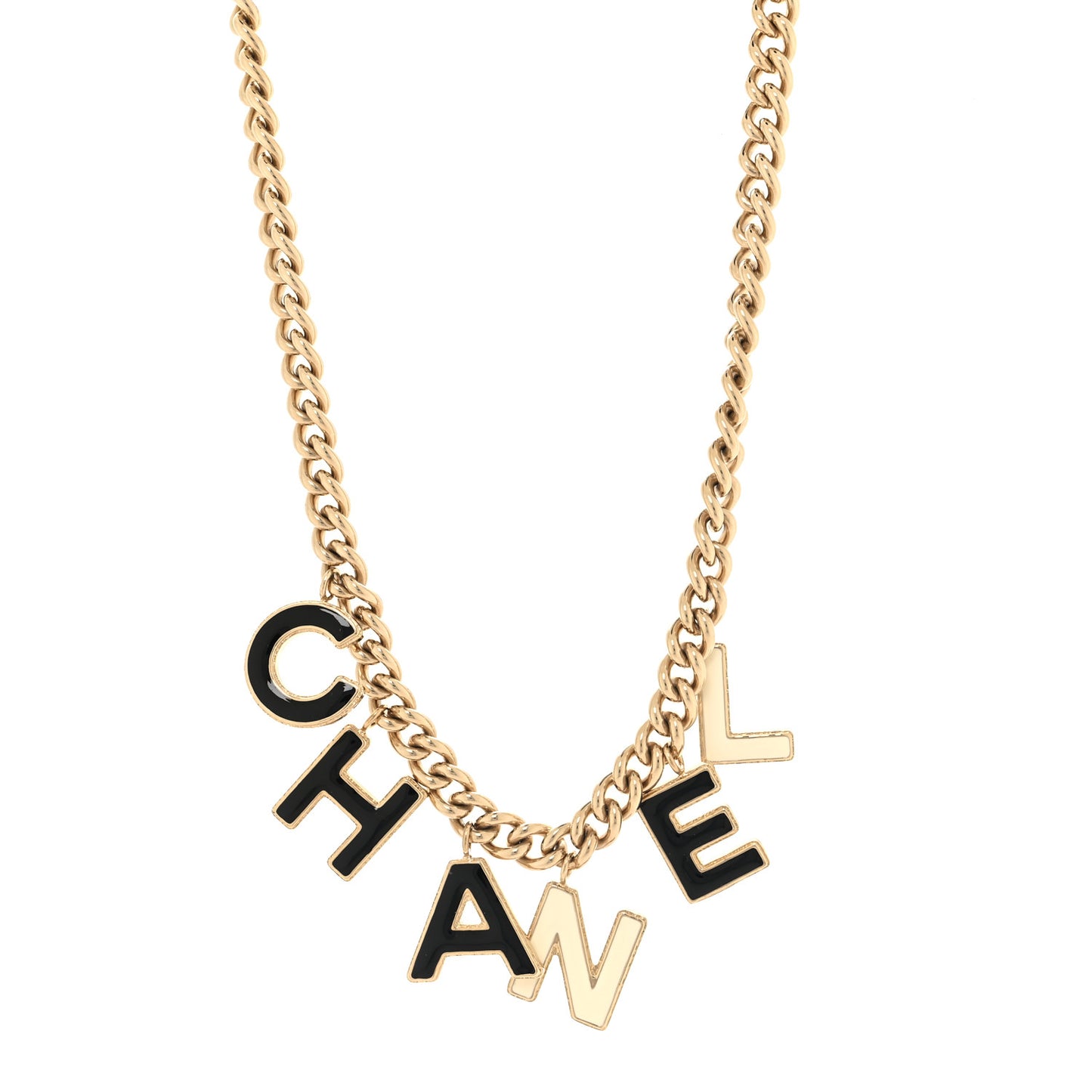 Metal Enamel Logo Necklace Gold Black White