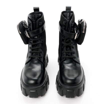 Prada Spazzolato Rois Nylon Metal Triangle Logo Monolith Pouch Pocket 55mm Boots 38.5 Black 2 of 11