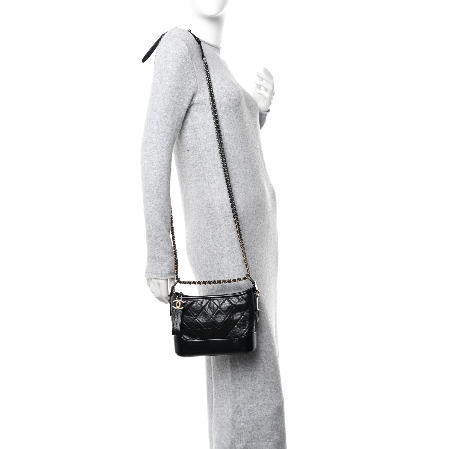 Chanel Aged Calfskin Quilted Small Gabrielle Hobo Black 2 of 10