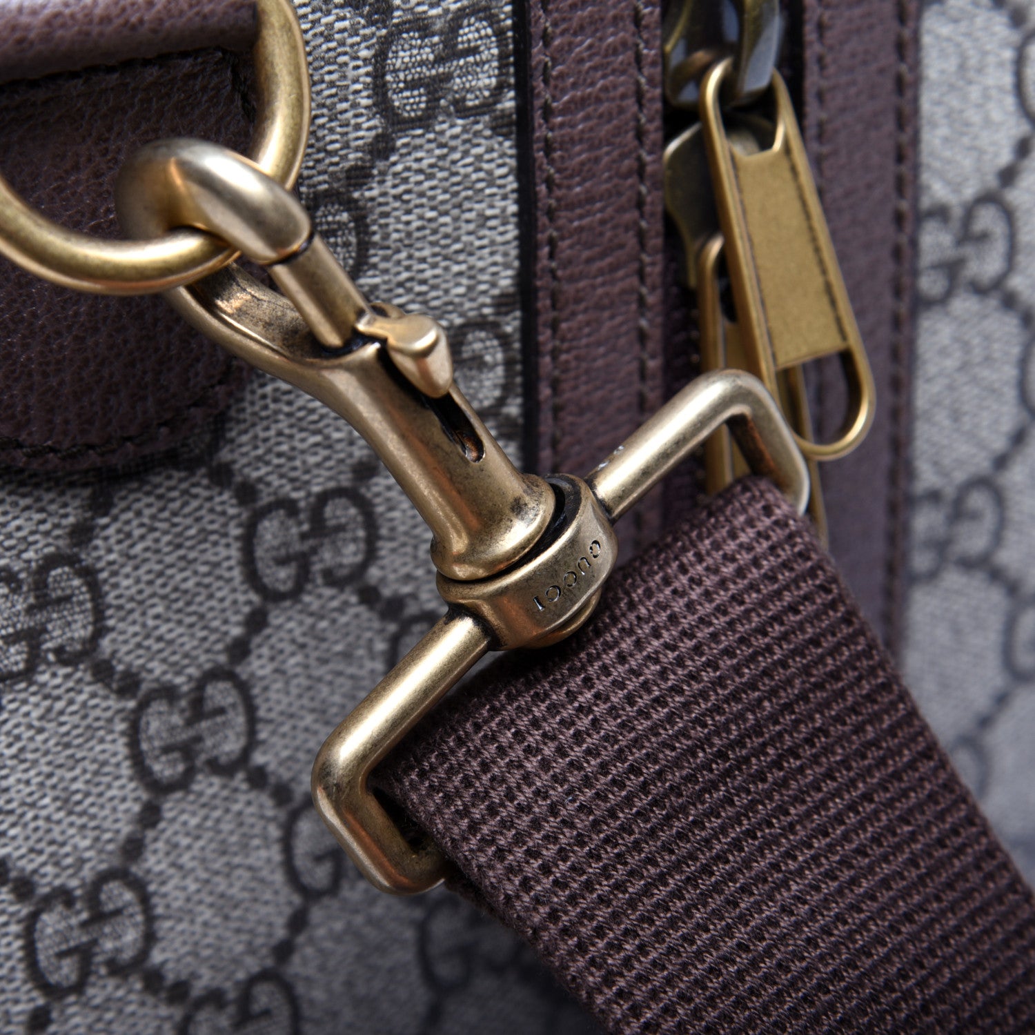 Gucci GG Supreme Monogram Textured Dollar Calfskin Web Medium Ophidia Carry-On Duffle Bag Beige Ebony New Acero 12 of 16
