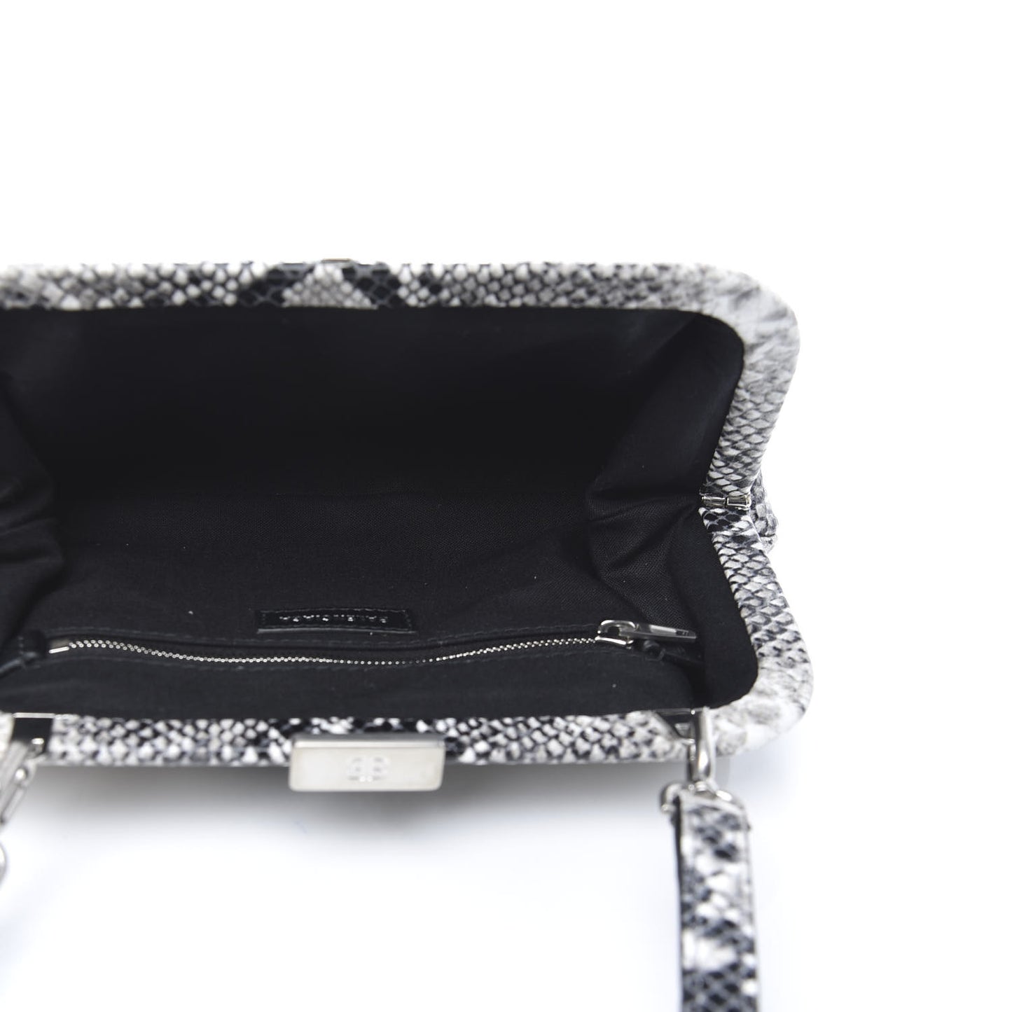 Calfskin Logo Python Effect Cloud Clutch XS Black White