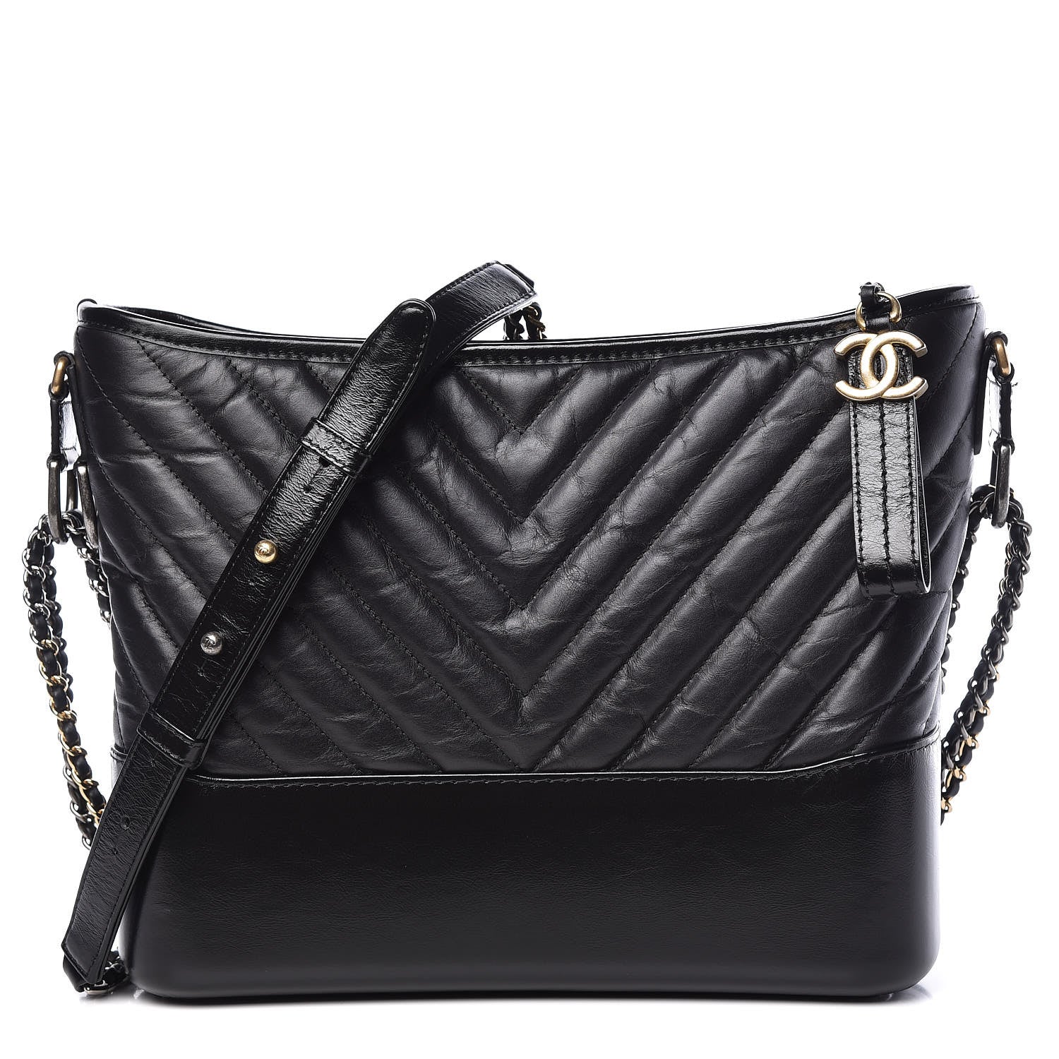 Chanel Aged Calfskin Chevron Quilted Medium Gabrielle Hobo Black 1 of 11