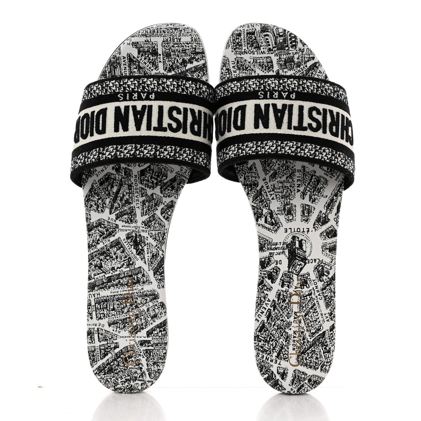 Canvas Plan de Paris Embroidered Dway Flat Slide Sandals 40.5 Off White Black