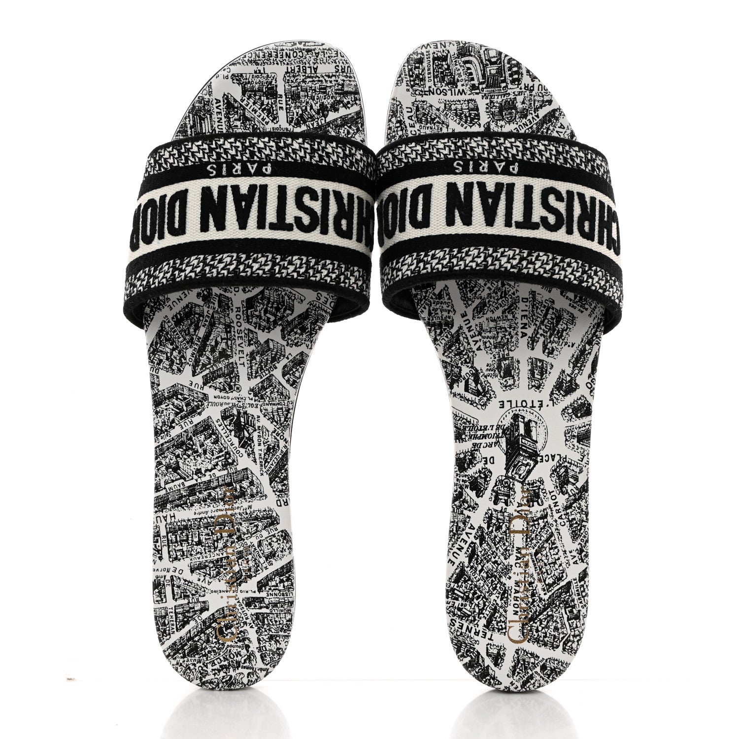 Christian Dior Canvas Plan de Paris Embroidered Dway Flat Slide Sandals 40.5 Off White Black 9 of 9
