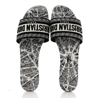 Christian Dior Canvas Plan de Paris Embroidered Dway Flat Slide Sandals 40.5 Off White Black 9 of 9