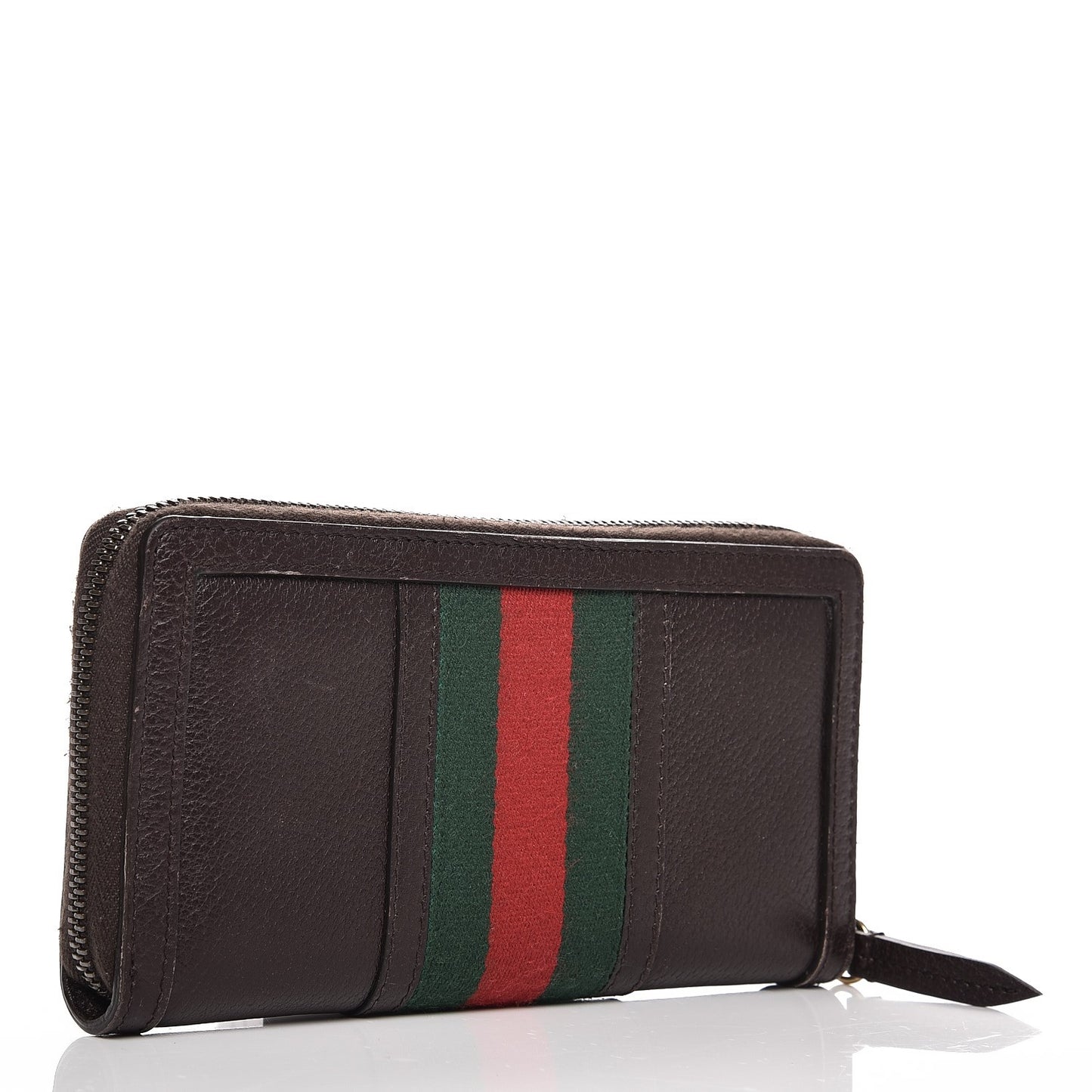 Calfskin Rania Web Zip Around Wallet Dark Brown
