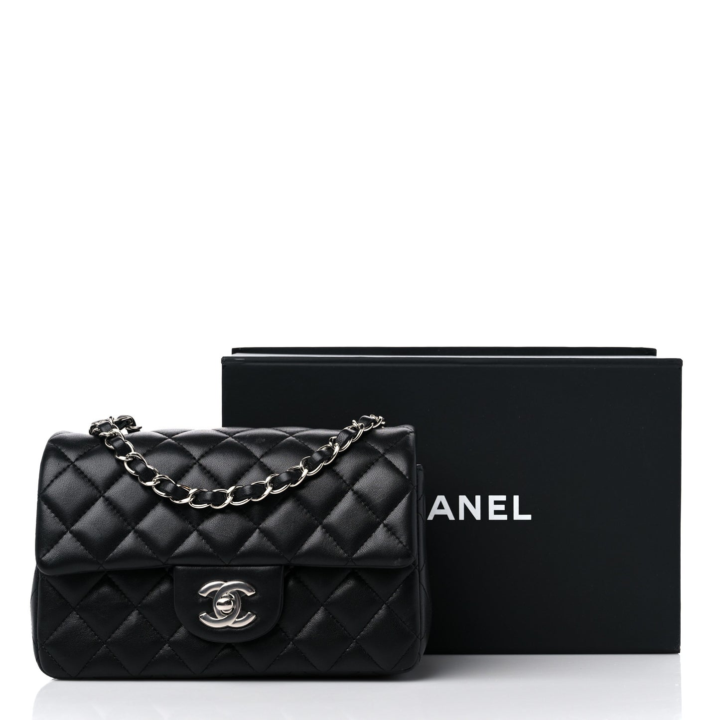 Lambskin Quilted Mini Rectangular Flap Black