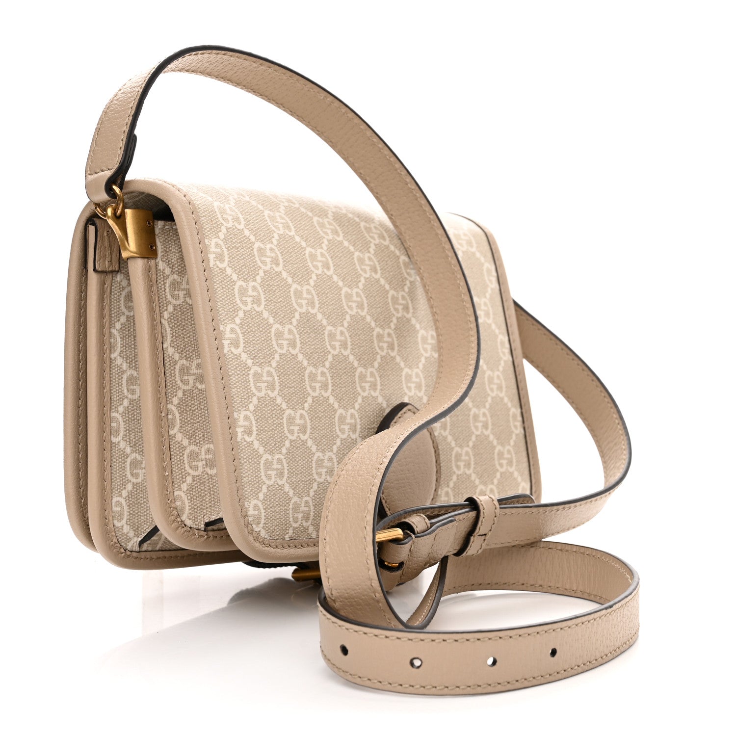 Gucci GG Supreme Monogram Textured Dollar Calfskin Mini Retro Interlocking G Flap Shoulder Bag Beige Mystic White Oatmeal 3 of 11