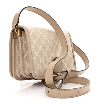 Gucci GG Supreme Monogram Textured Dollar Calfskin Mini Retro Interlocking G Flap Shoulder Bag Beige Mystic White Oatmeal 3 of 11