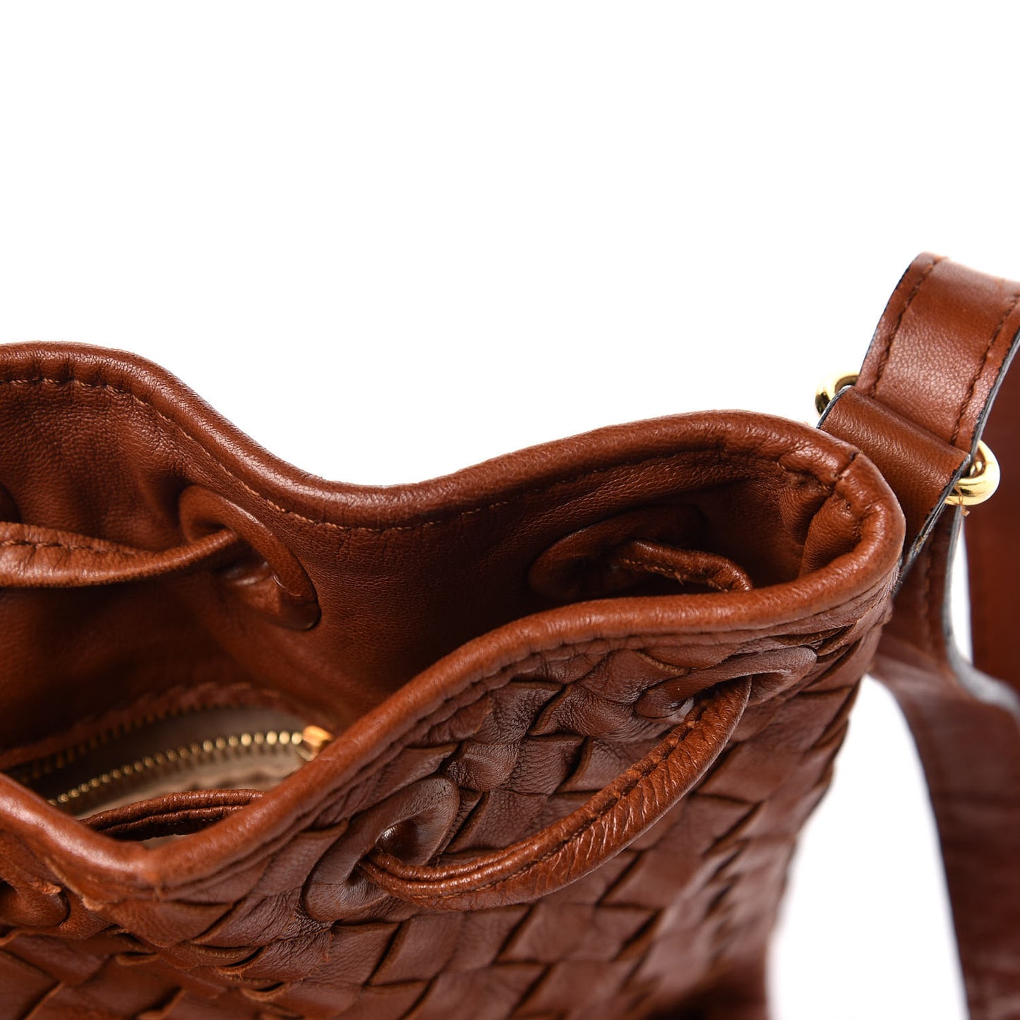 Nappa Intrecciato Drawstring Bucket Bag Tan
