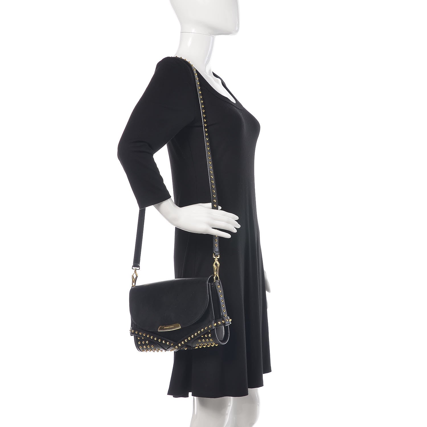 Burberry Polished Bridle Calfskin Studded Small Abbott Crossbody Bag Black 2 of 13