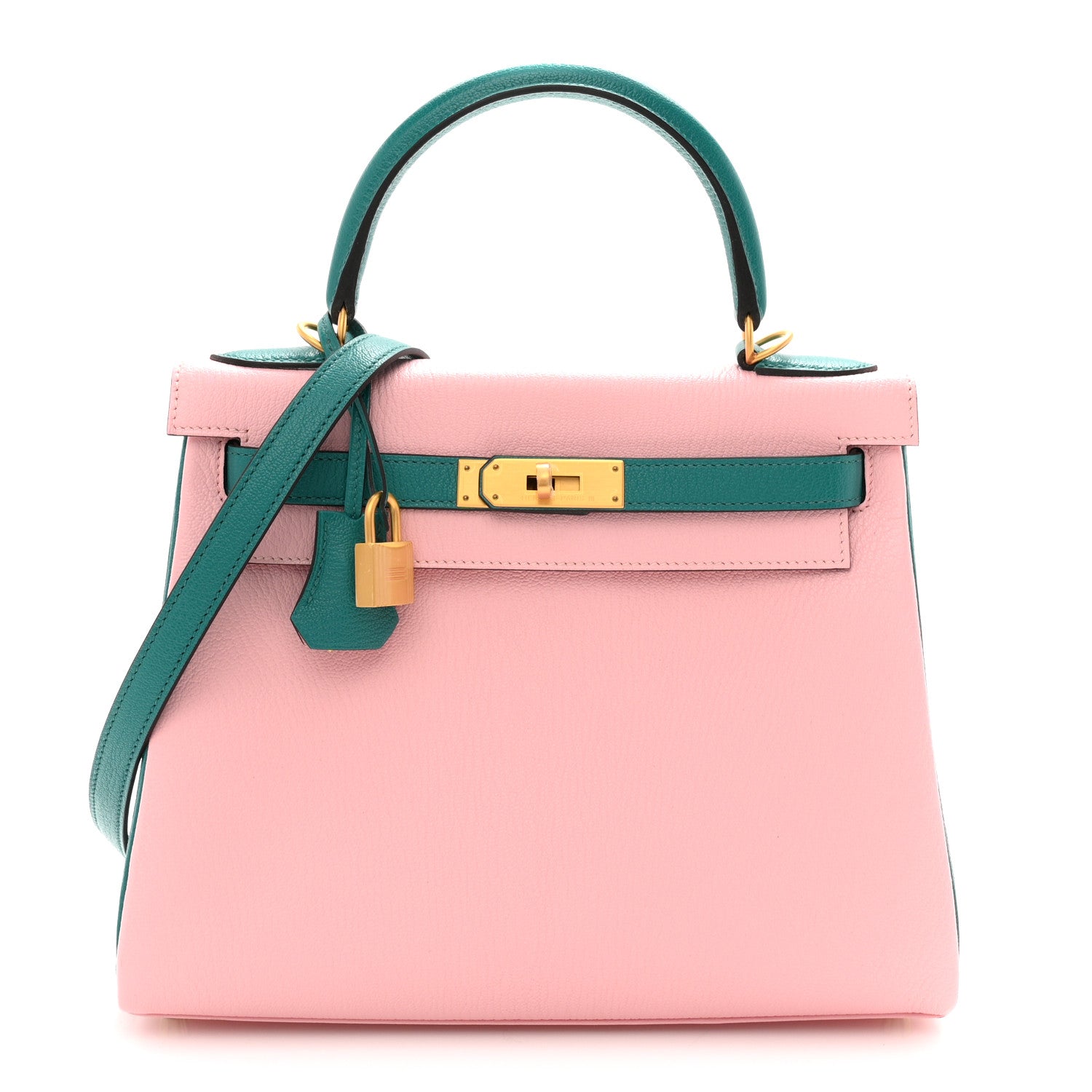 Hermes Chevre Mysore Horseshoe Kelly Retourne 28 Bleu Paon Rose Sakura 1 of 11