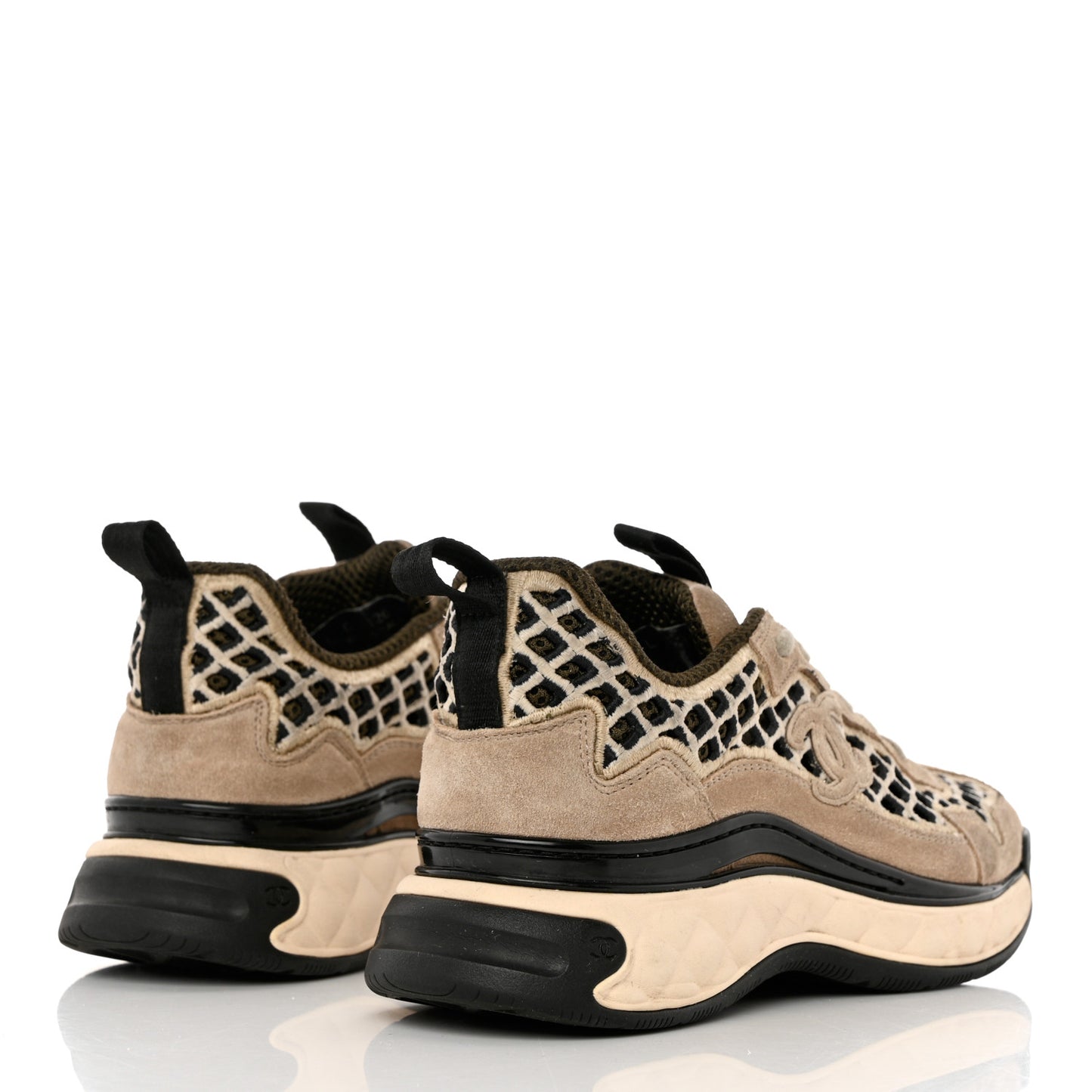 Suede Calfskin Embroidered CC Sneakers 36 Beige Black