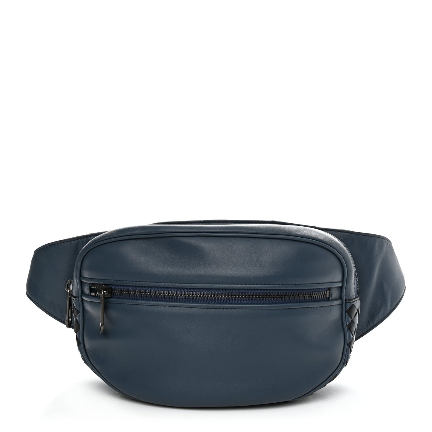 Nappa Intrecciato Front Zip Belt Bag Blue