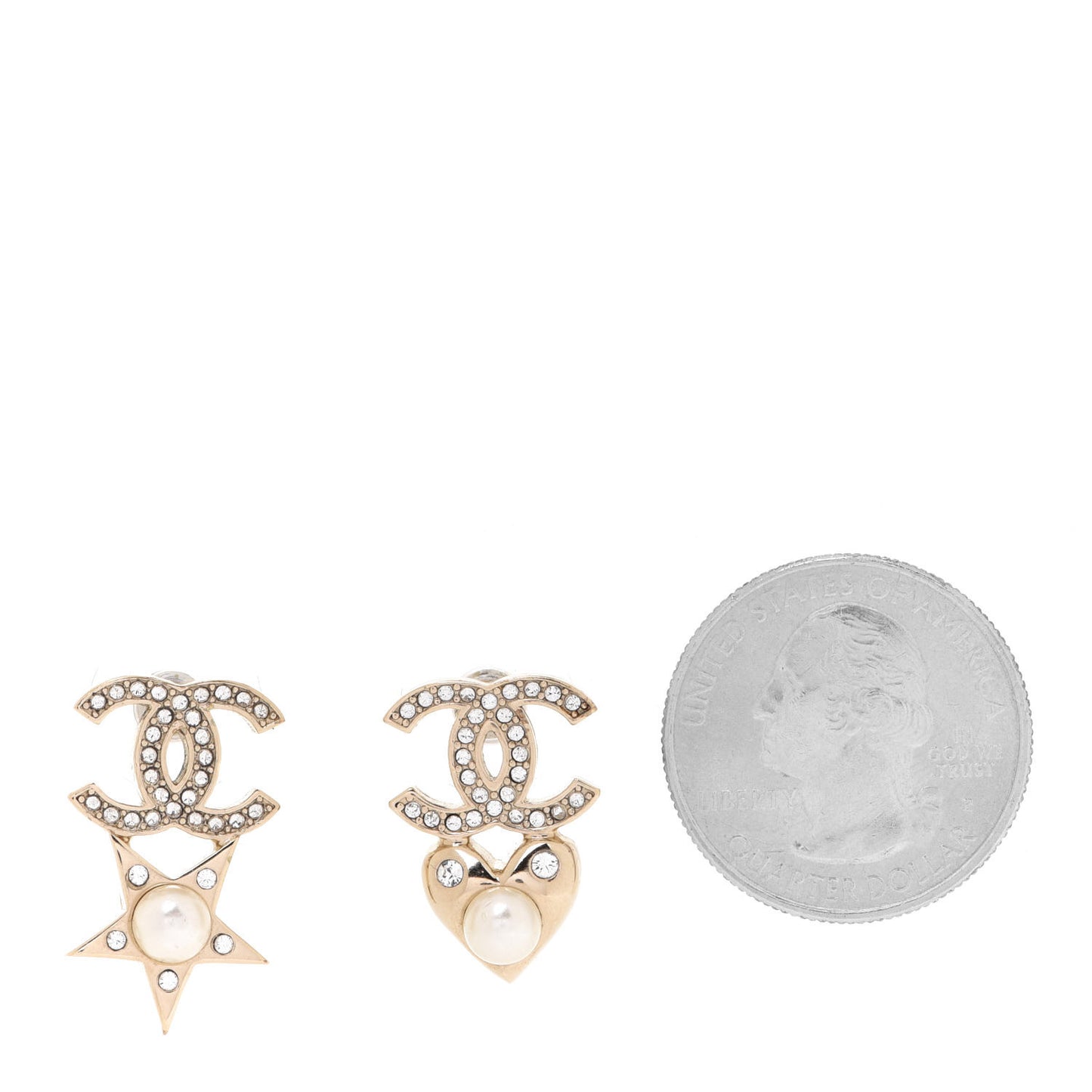Crystal Pearl Charming Winter CC Star Heart Earrings Gold