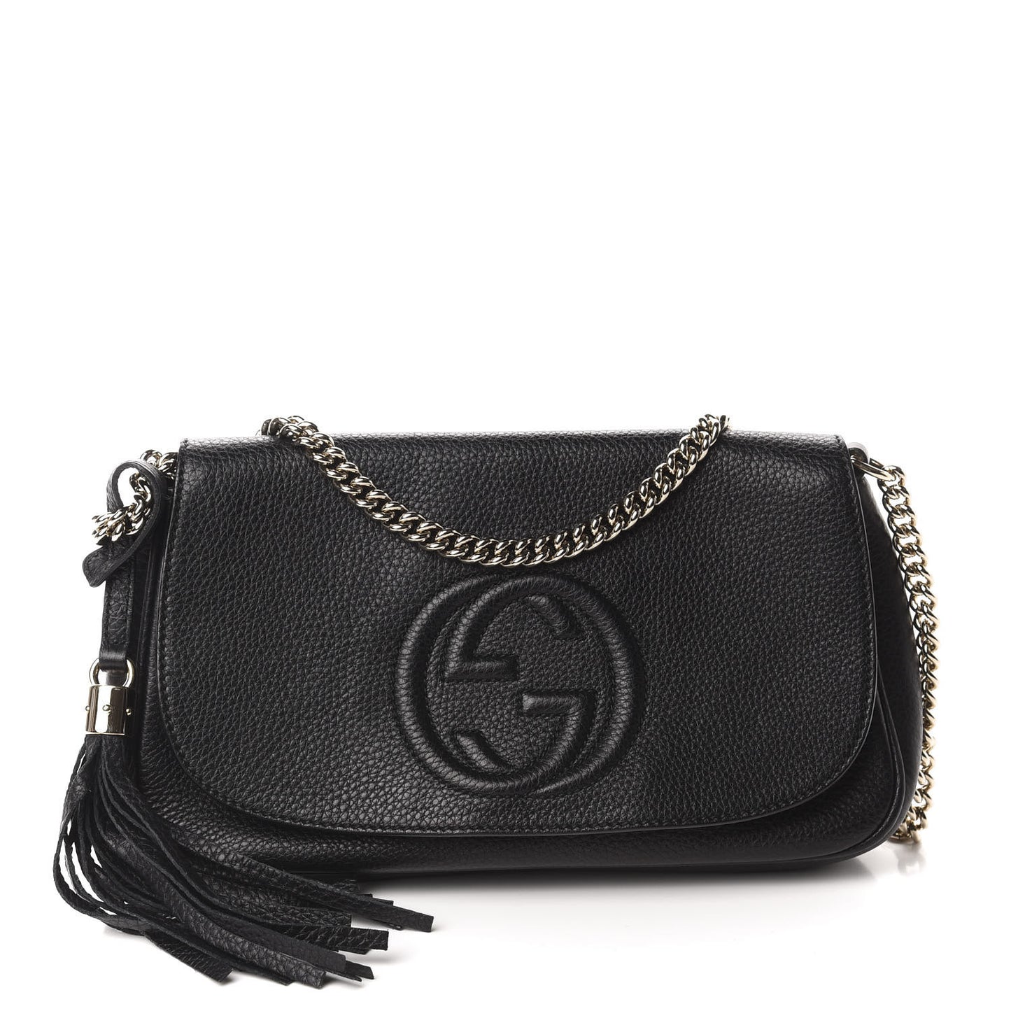 Pebbled Calfskin Medium Soho Flap Crossbody Black