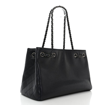 Chanel Metallic Grained Calfskin Woven Chain Medium Shopping Tote Dark Navy 3 of 10