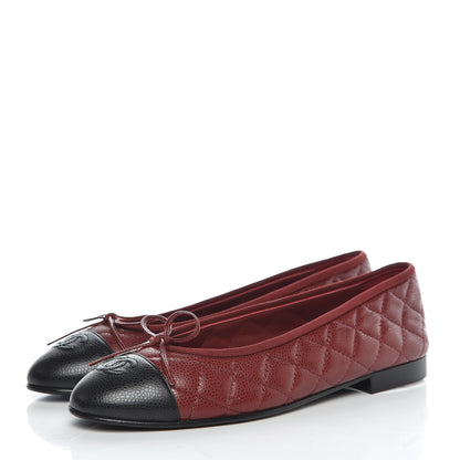 Chanel Caviar Quilted CC Cap Toe Ballerina Flats 39.5 Black Red 3 of 10