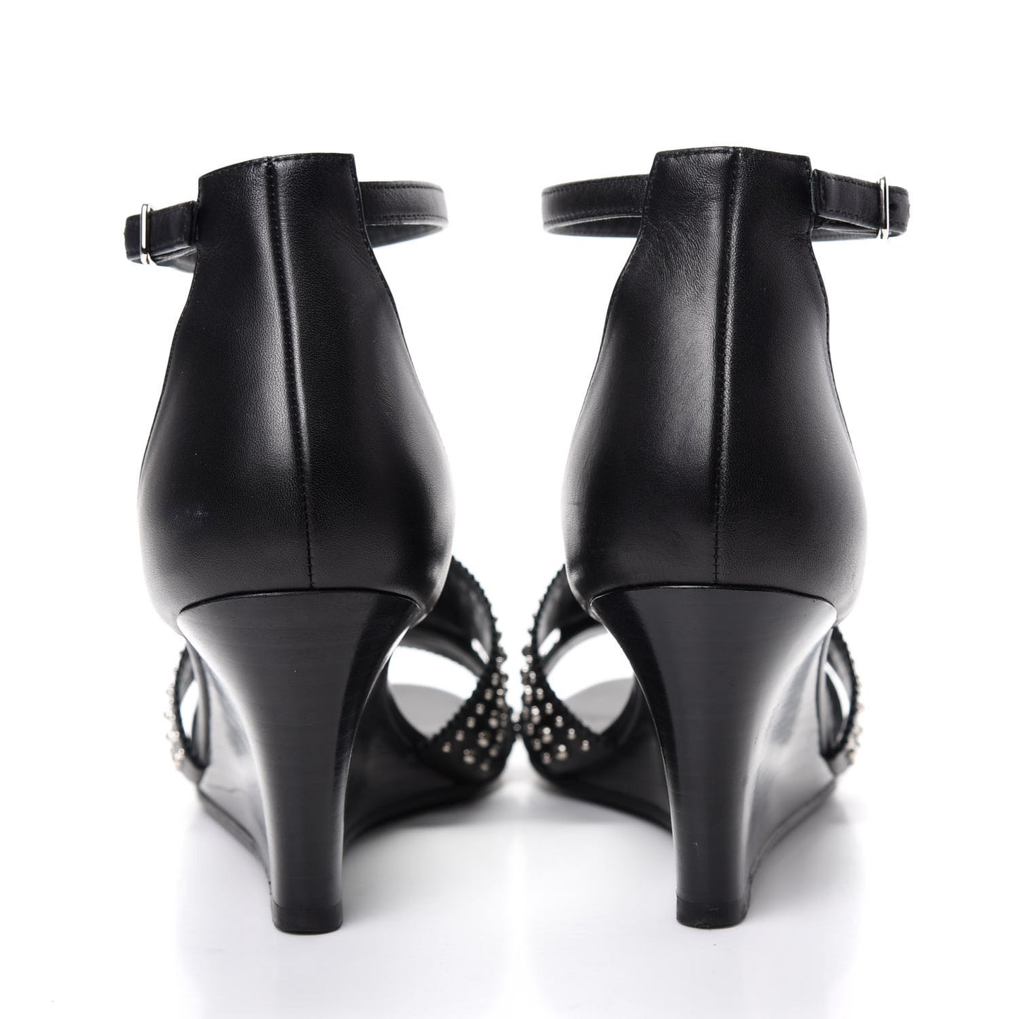 Calfskin Clous Legend Wedge Sandals 37 Black