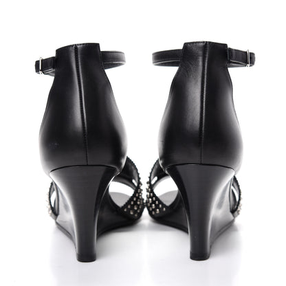 Hermes Calfskin Clous Legend Wedge Sandals 37 Black 7 of 10