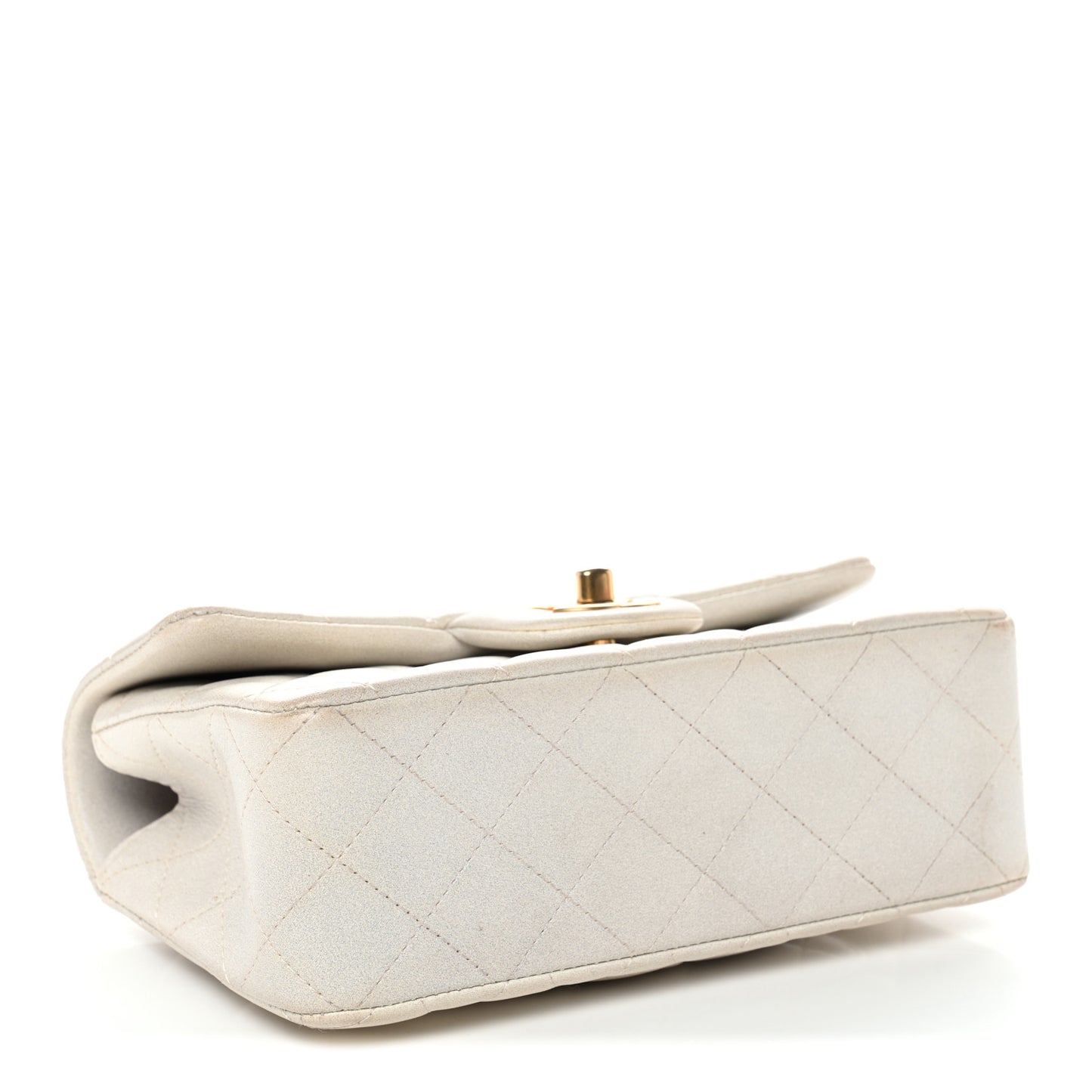 Iridescent Lambskin Quilted Mini Top Handle Rectangular Flap White