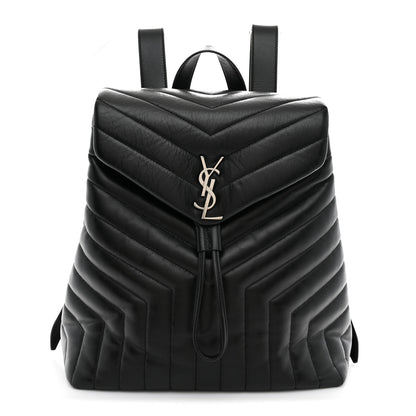 Saint Laurent Calfskin Y Quilted Monogram Medium Loulou Backpack Black 1 of 10