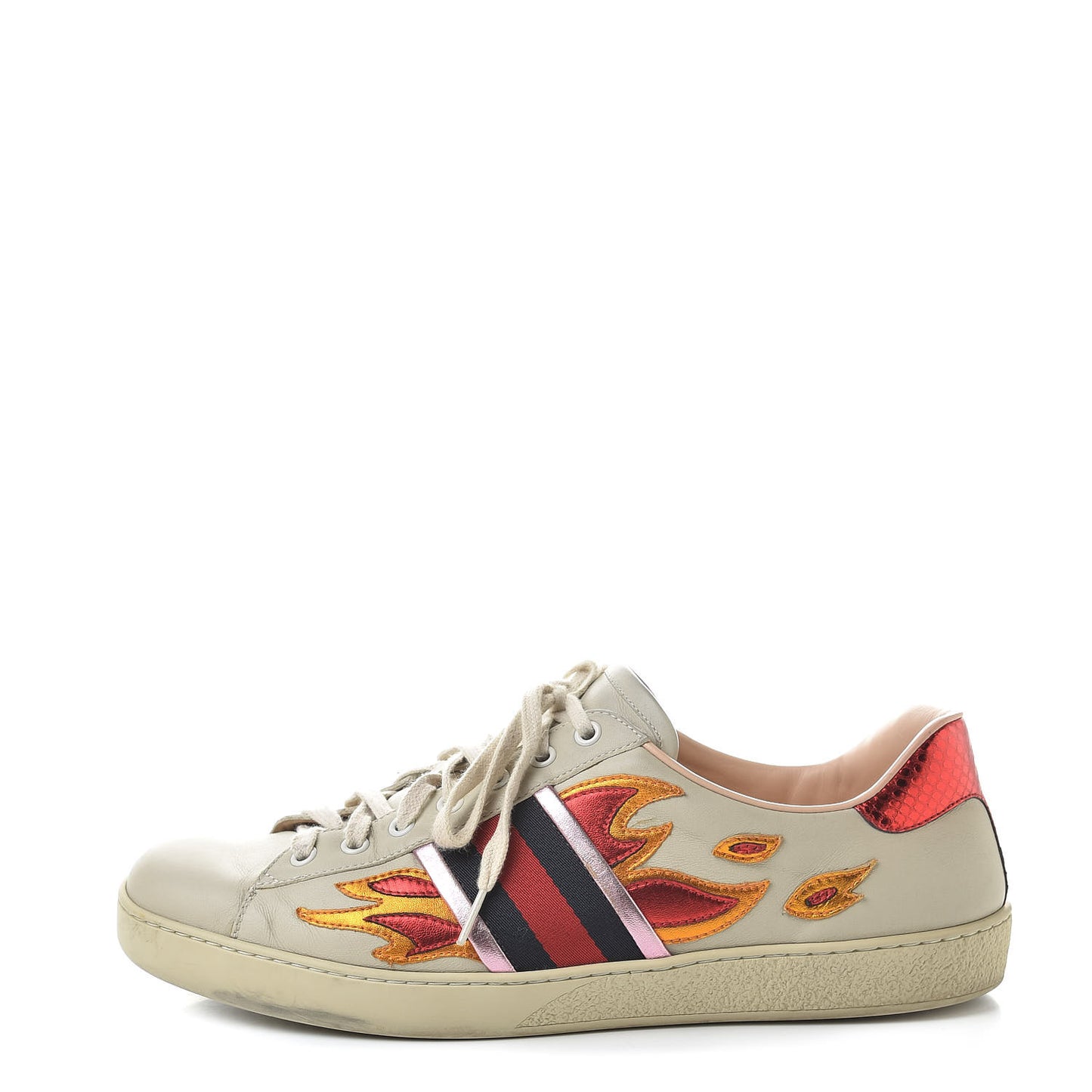 Calfskin Ayers Web Flames Embroidered Mens Ace Sneakers 10 Off White