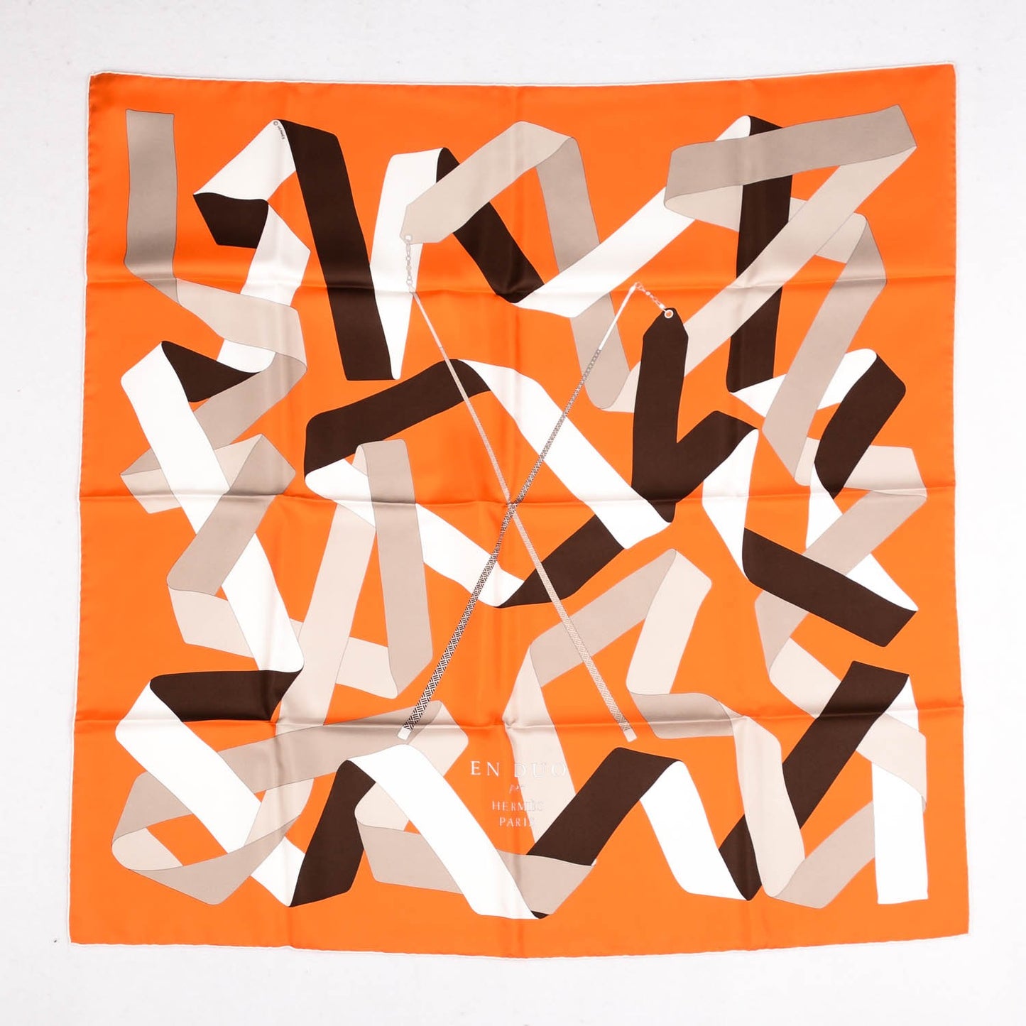 Silk En Duo Scarf 90 Orange Blanc Sepia