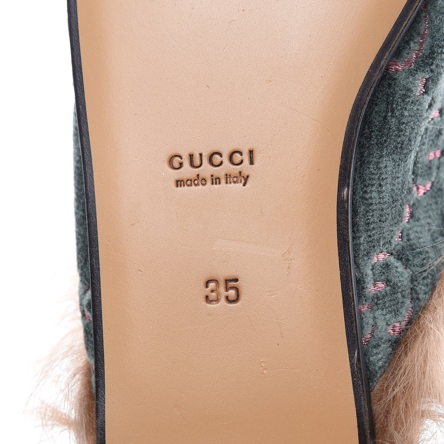 Velvet GG Monogram Fur Womens Princetown Slippers 35 Avio Dusty Pink