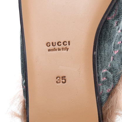 Gucci Velvet GG Monogram Fur Womens Princetown Slippers 35 Avio Dusty Pink 8 of 8