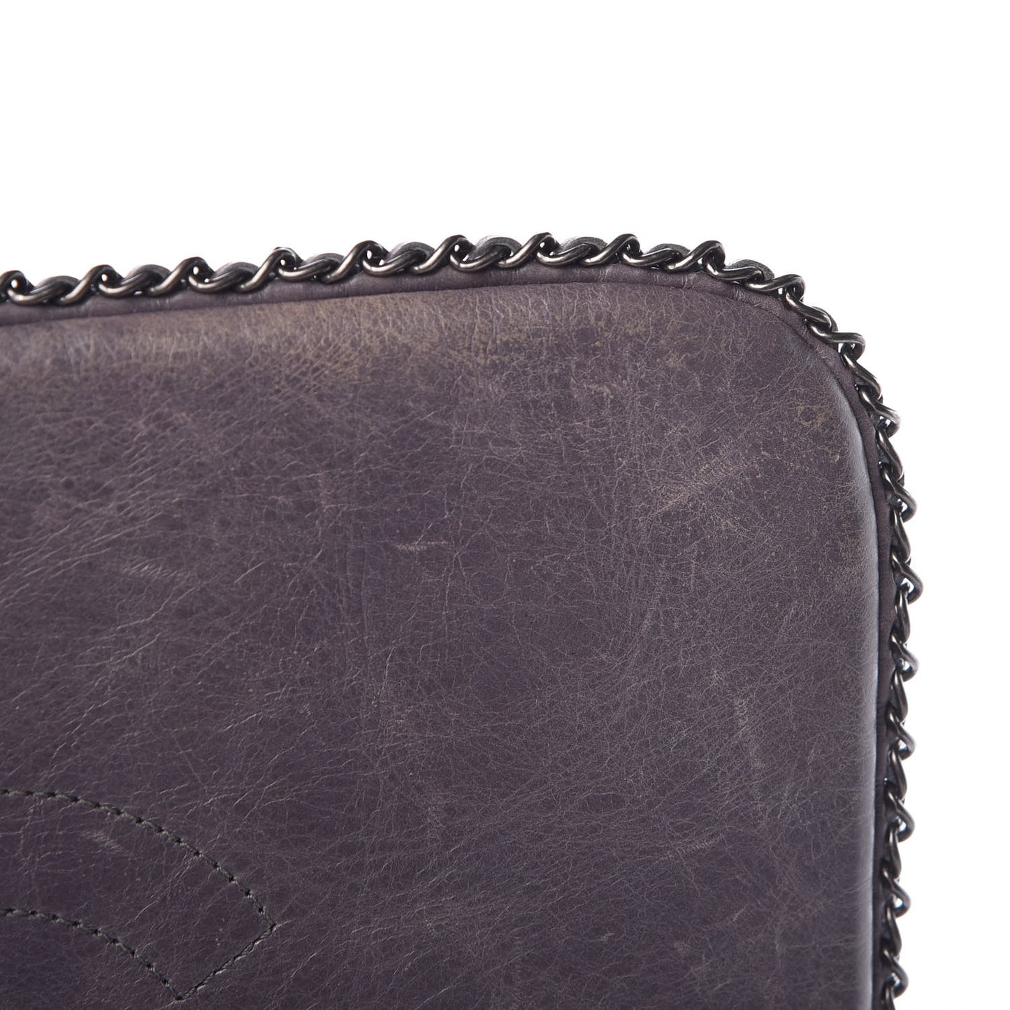 Calfskin Quilted Large CC Enchained Accordion Flap Grey