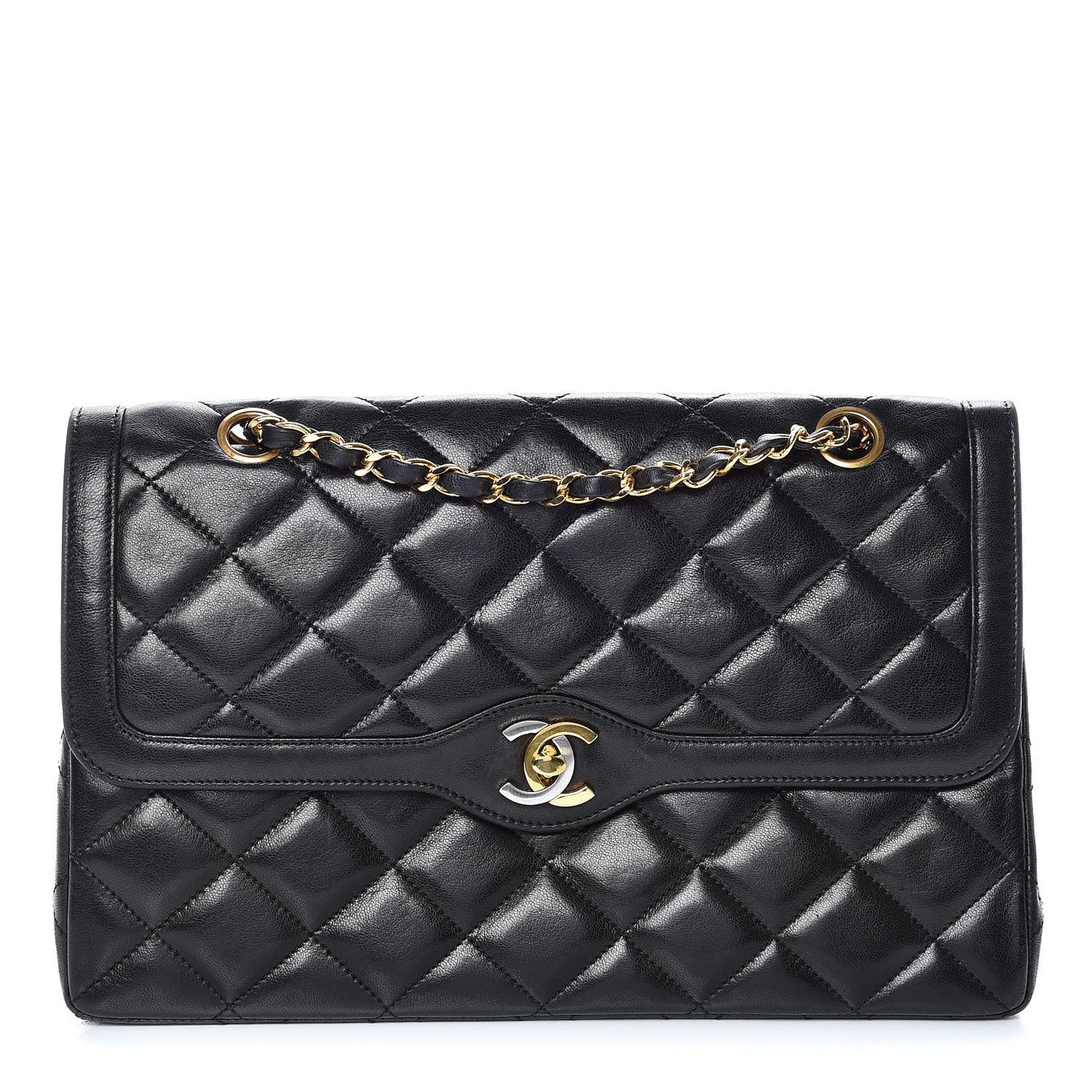 Lambskin Quilted Medium Double Flap Black