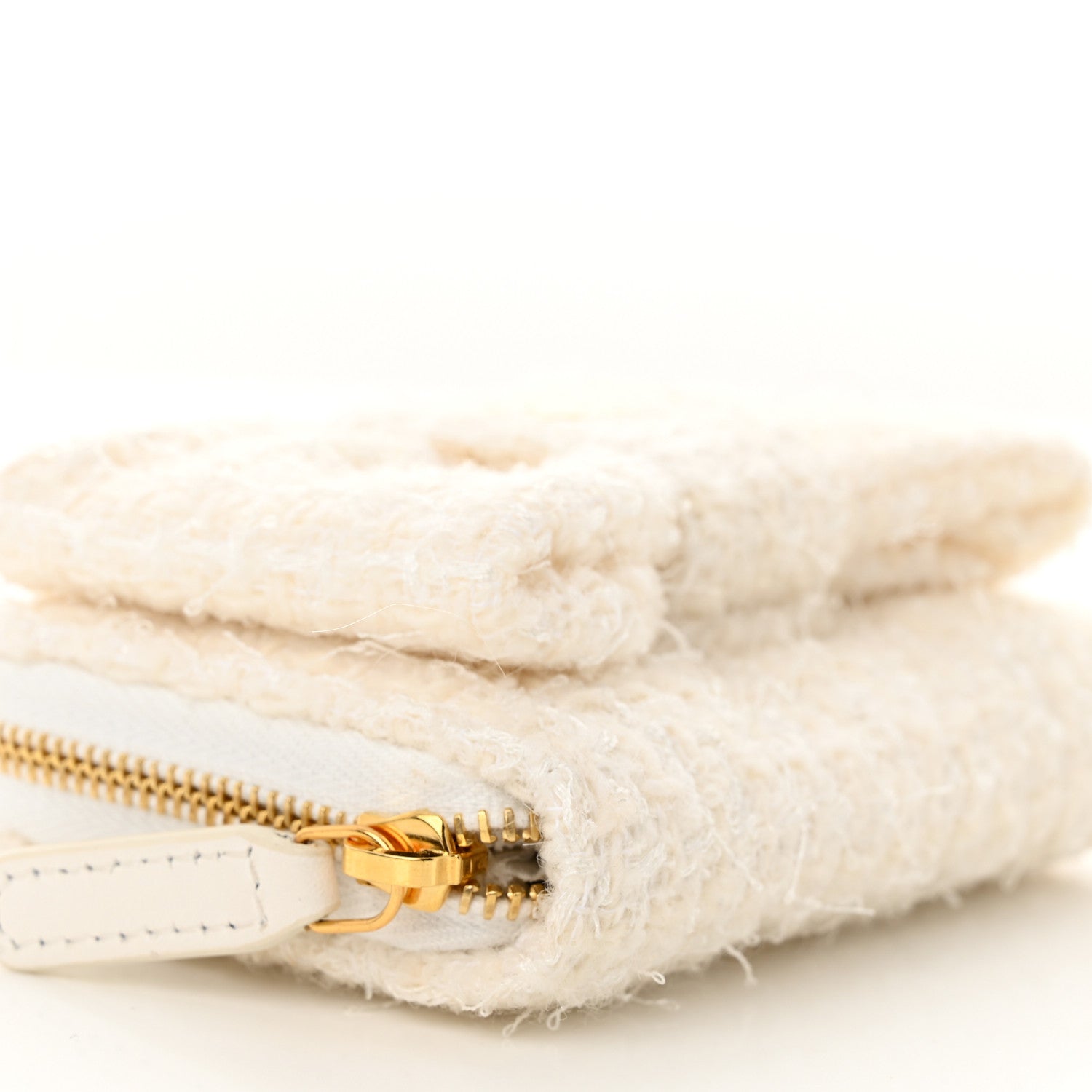 Chanel Tweed Quilted Bow Flap Card Holder On Chain White 9 of 13