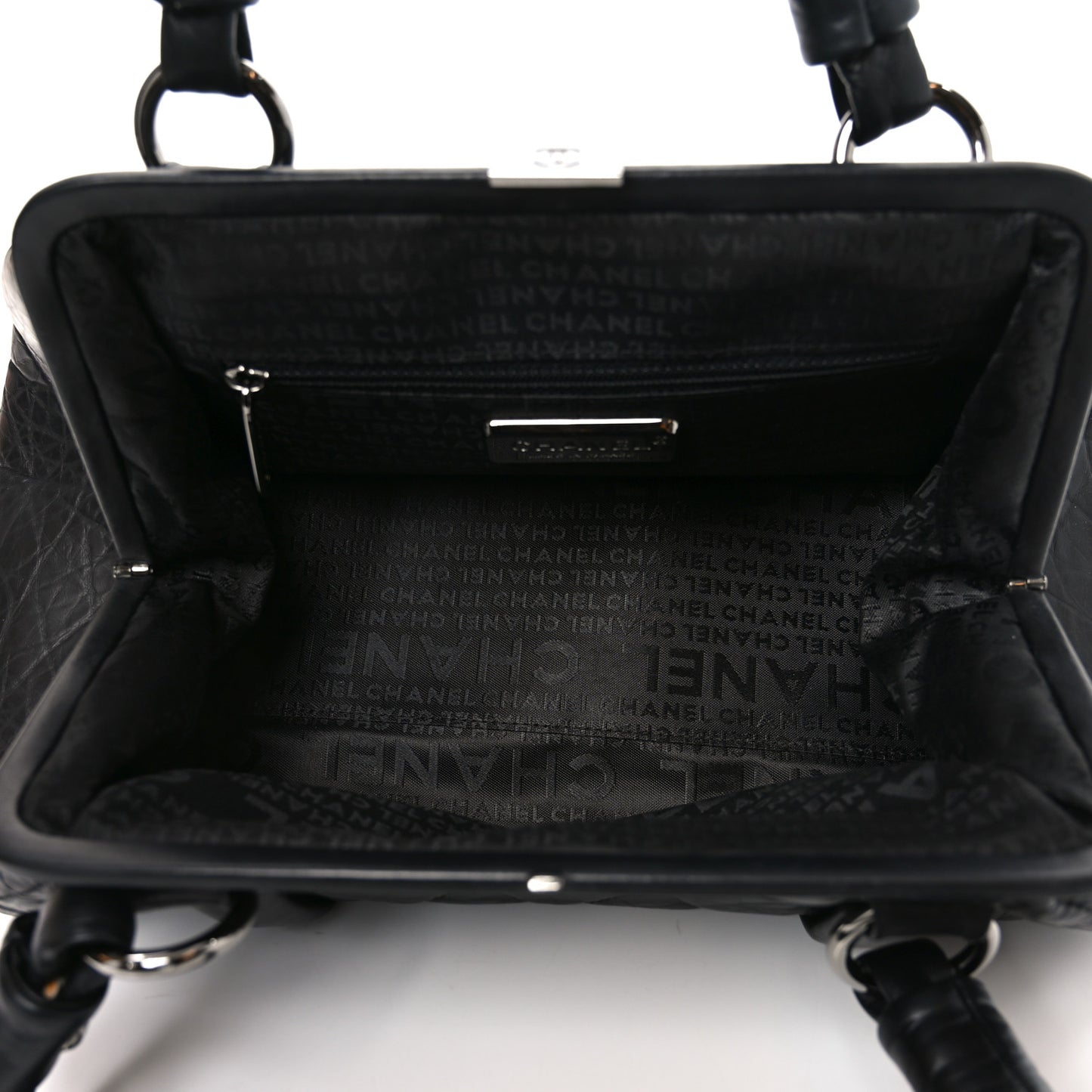 Distressed Lambskin Lady Braid Frame Bowler Black