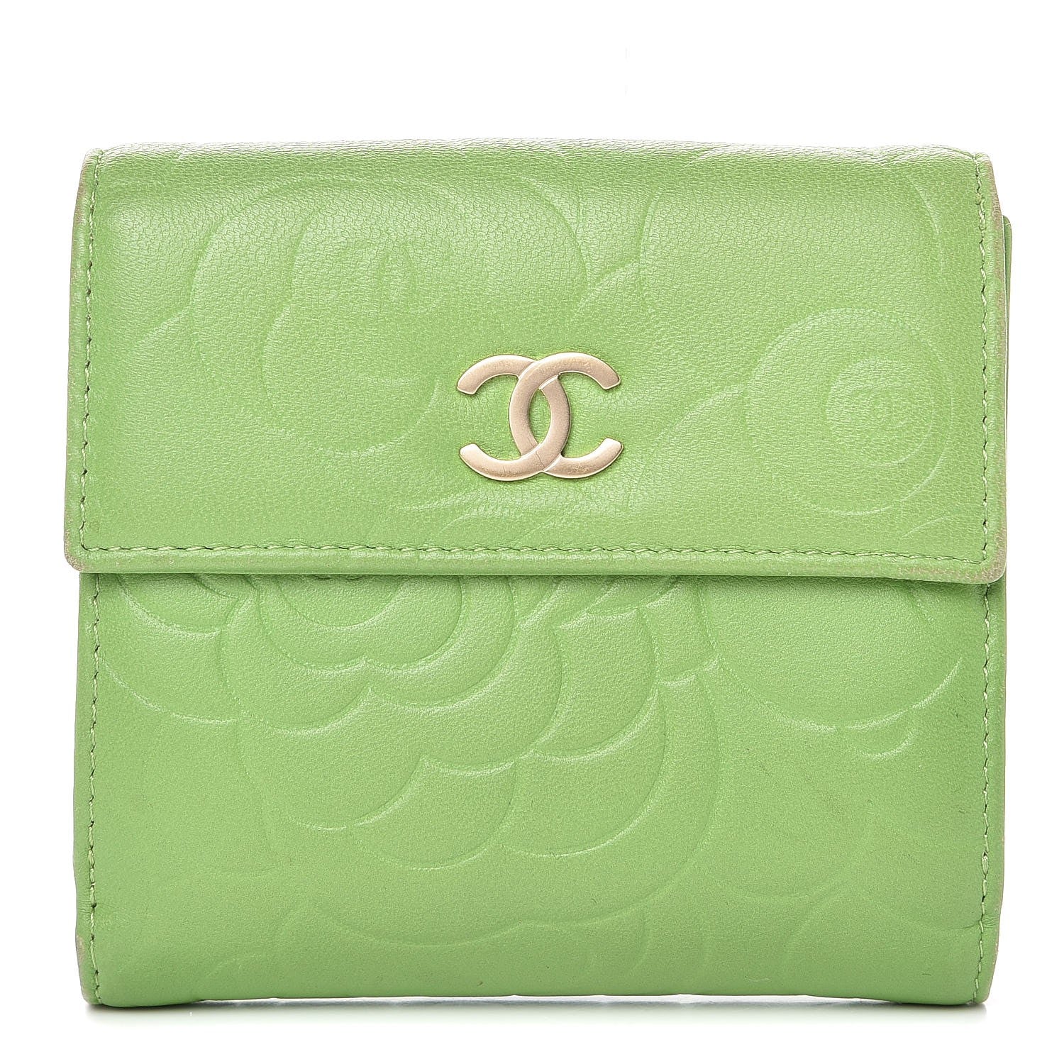 Chanel Lambskin Embossed Camellia French Wallet Light Green 1 of 9