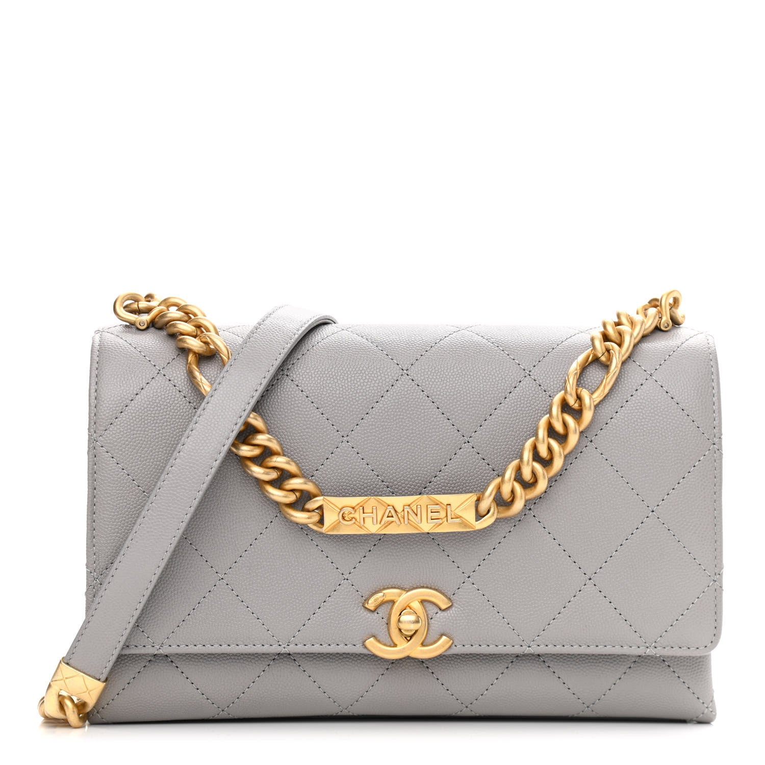 Chanel Caviar Quilted Bracelet On Chain Flap Grey 1 of 11
