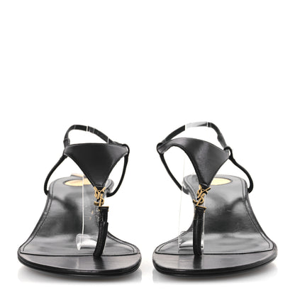 Saint Laurent Smooth Calfskin Cassandra Monogram Sandals 38 Black 5 of 22