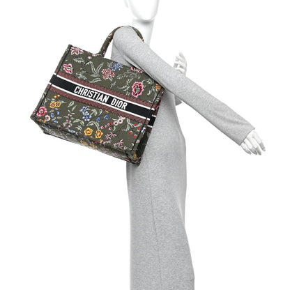 Christian Dior Canvas Embroidered Large Petites Fleurs Book Tote Green Multicolor 2 of 10