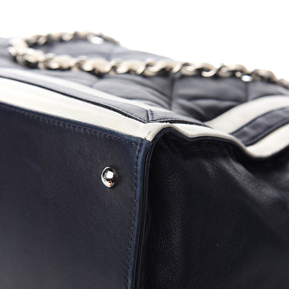 Chanel Lambskin Quilted Lido Shopping Tote Dark Navy Blue 10 of 12