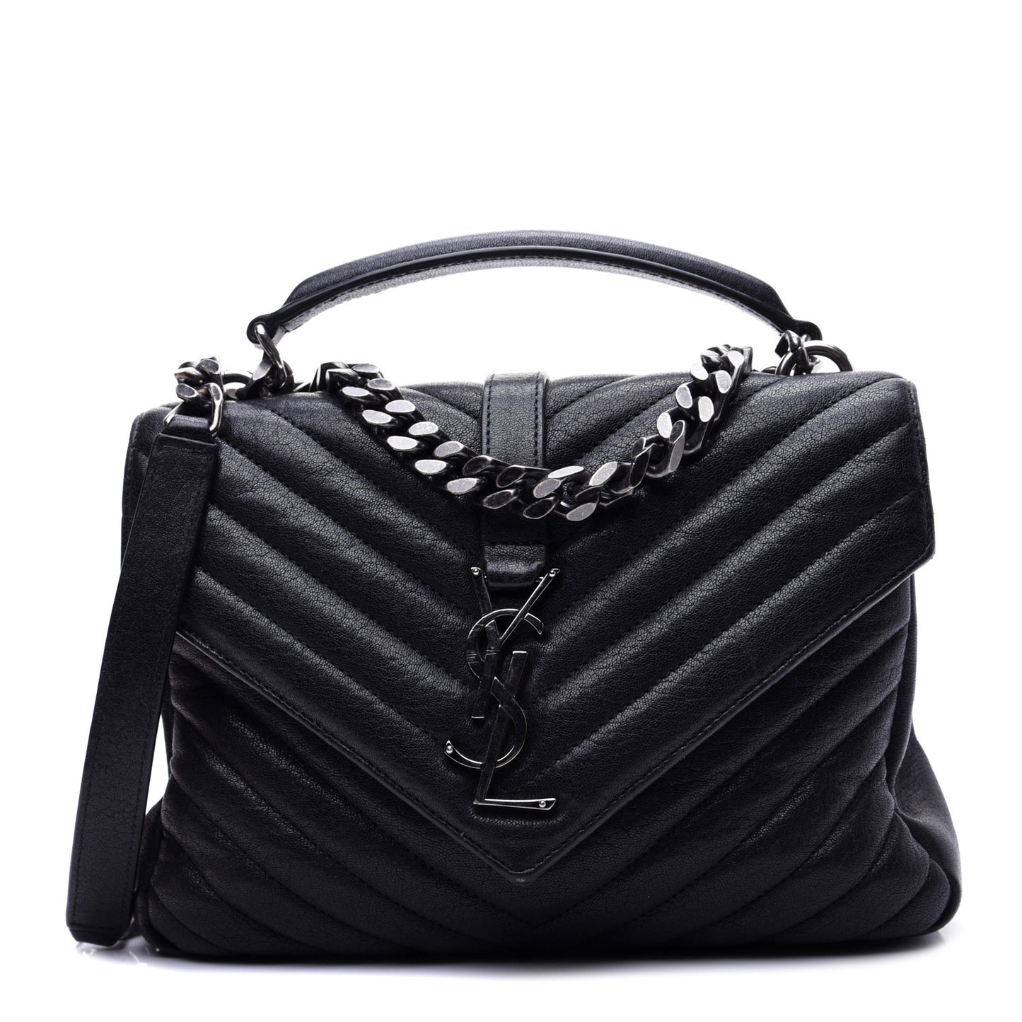 Sheepskin Matelasse Chevron Monogram Medium College Bag Black