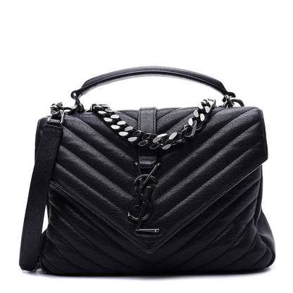 Saint Laurent Sheepskin Matelasse Chevron Monogram Medium College Bag Black 1 of 11