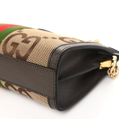 Gucci Monogram Jumbo GG Textured Dollar Calfskin Web Small Ophidia Chain Shoulder Bag Camel Ebony New Acero 10 of 10