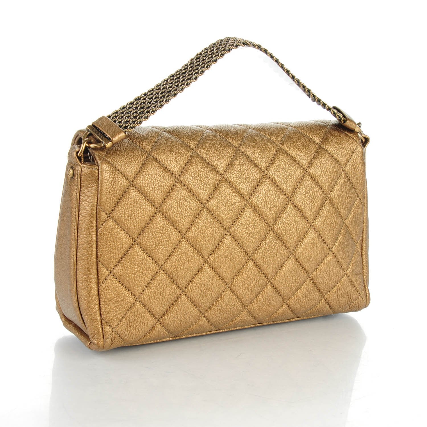 Chanel Metallic Goatskin Quilted Chain Handle Flap Dark Gold 3 of 7