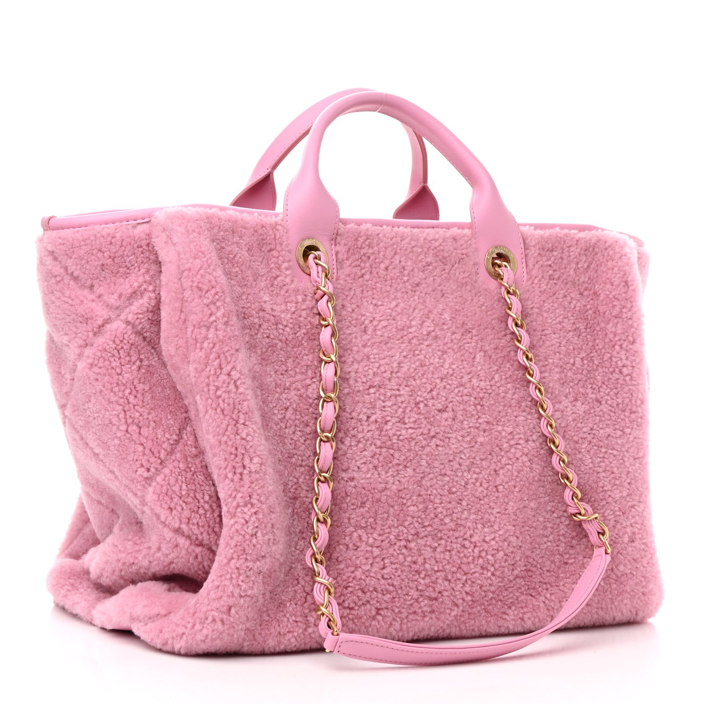 Shearling Lambskin Medium Deauville Tote Pink